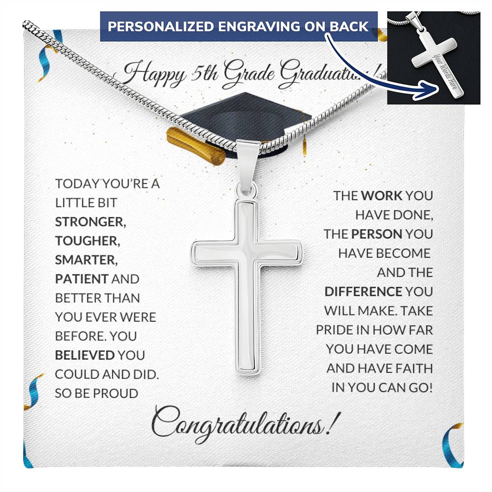 5th Grade Graduation Personalized Cross Necklace