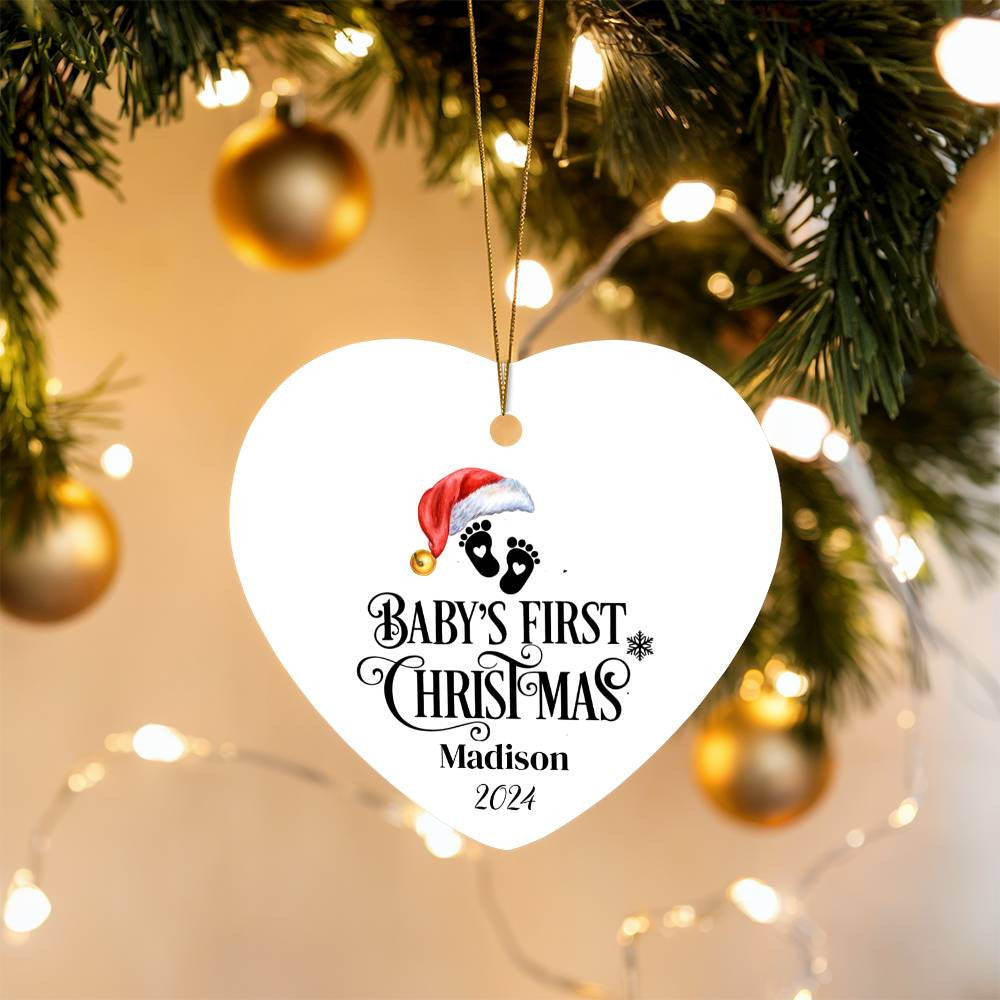 Baby's First Christmas Personalized Heart Ornament-[Heartfelt Family Gift]