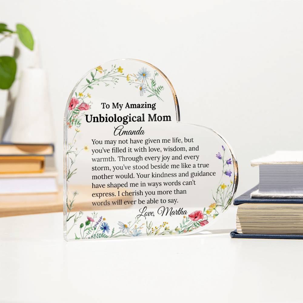 Personalized Unbiological Mom Heart Plaque