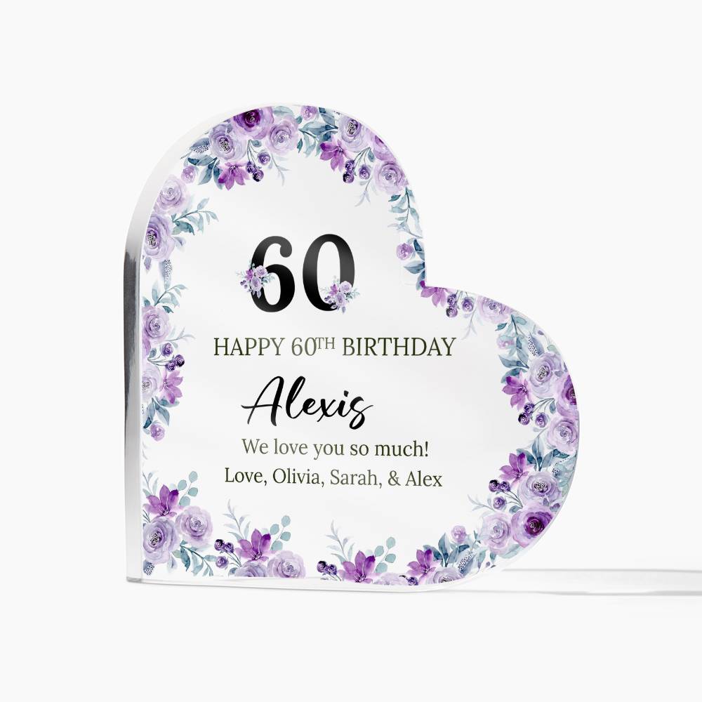 60th Birthday Acrylic Heart Plaque