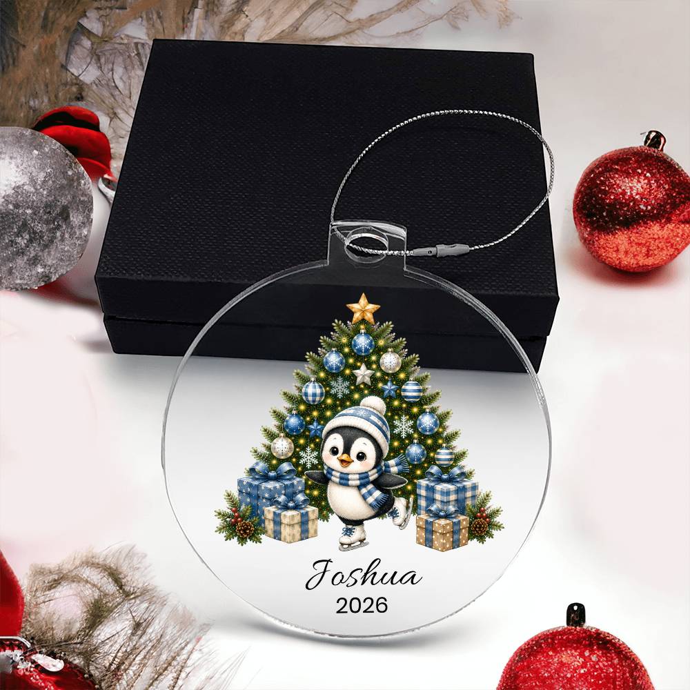 Personalized Penguin Christmas Ornament for Kids