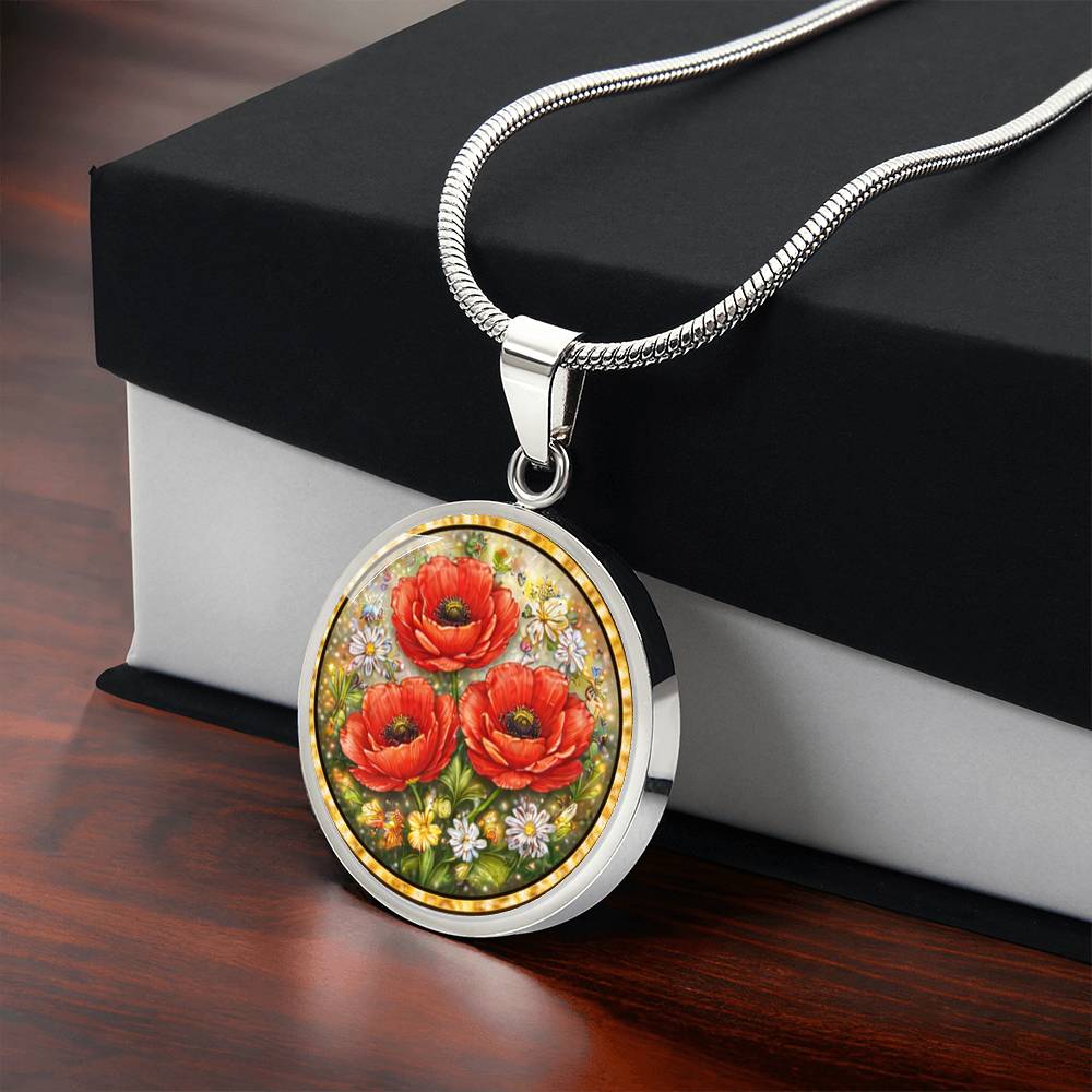 Red Poppy Flowers Personalized Engraved Necklace Bracelet or Keychain