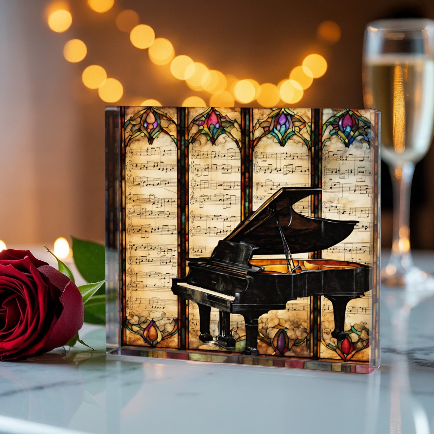 Piano Stained Glass Style Acrylic Decor for Music Lover