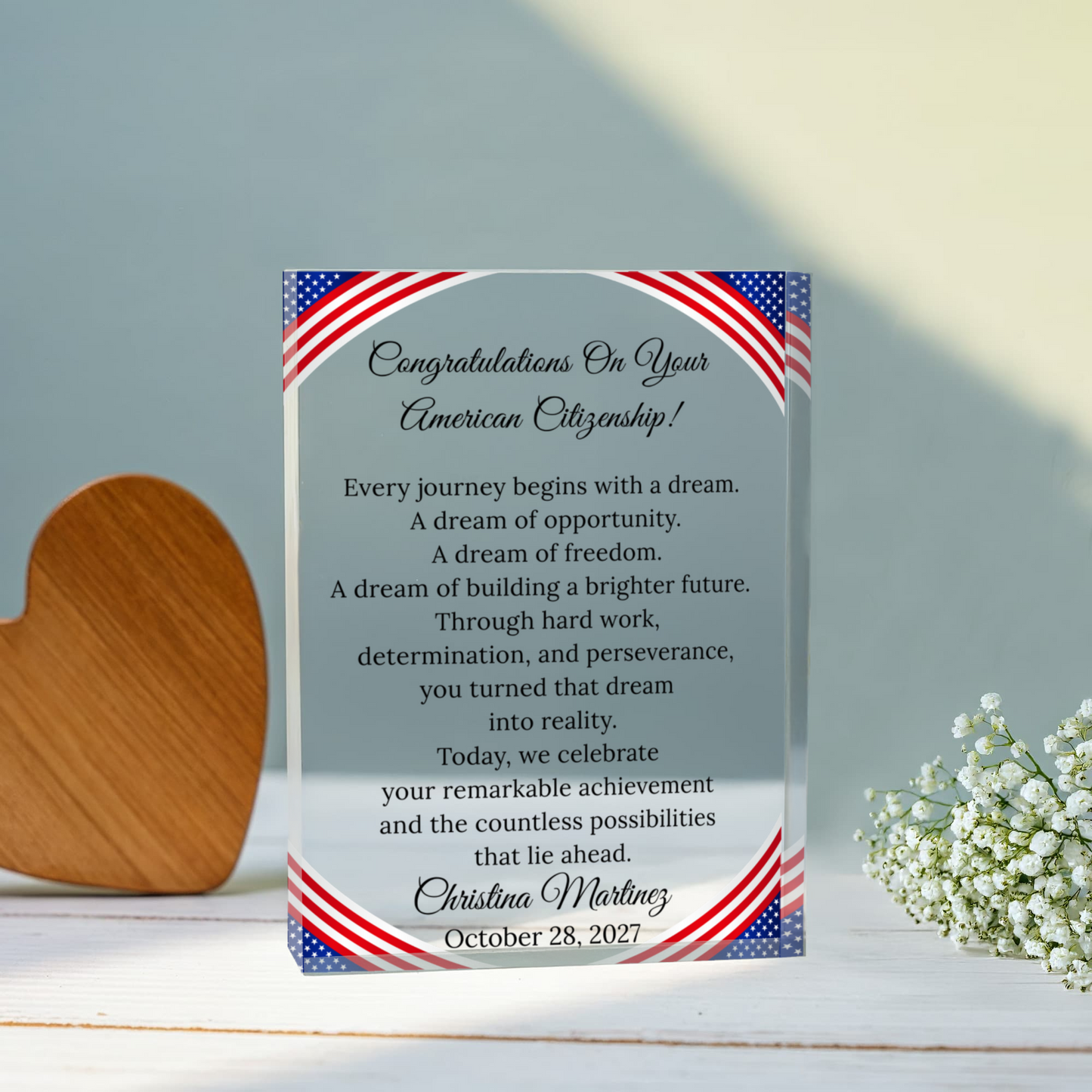 Naturalized United States Citizen Congratulations Plaque