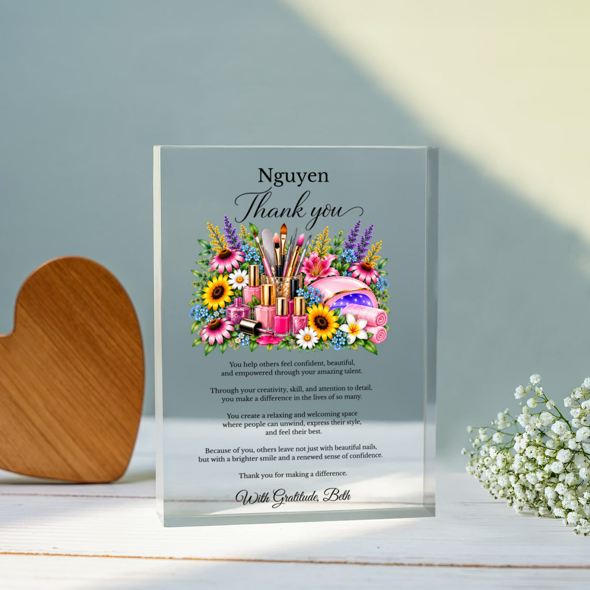 Personalized Nail Tech Thank You Acrylic Plaque