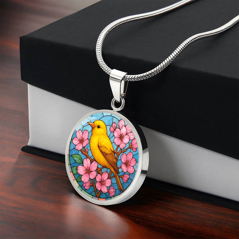 Goldfinch  Yellow Bird Floral Necklace with Engraving