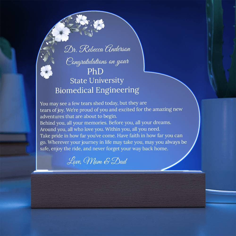 Personalized Doctorate Degree Phd Graduation Plaque
