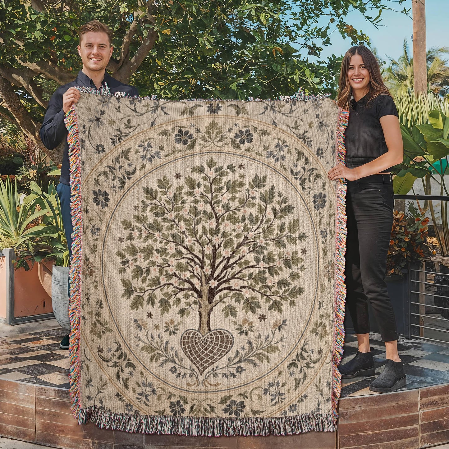Tree of Life Floral Woven Blanket