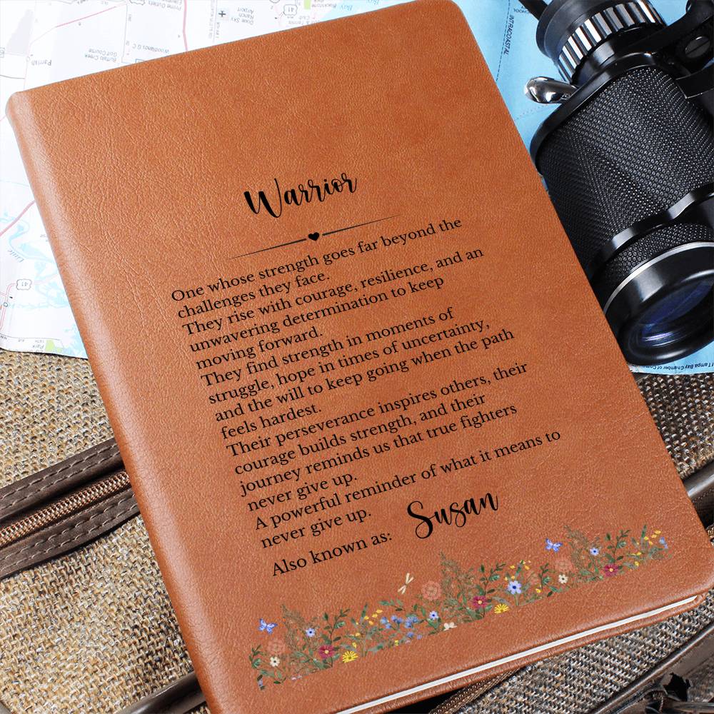 Strength of a Warrior Vegan Leather Journal, Personalized Inspirational Gift, Custom Engraved Notepad, Courage Resilience Diary