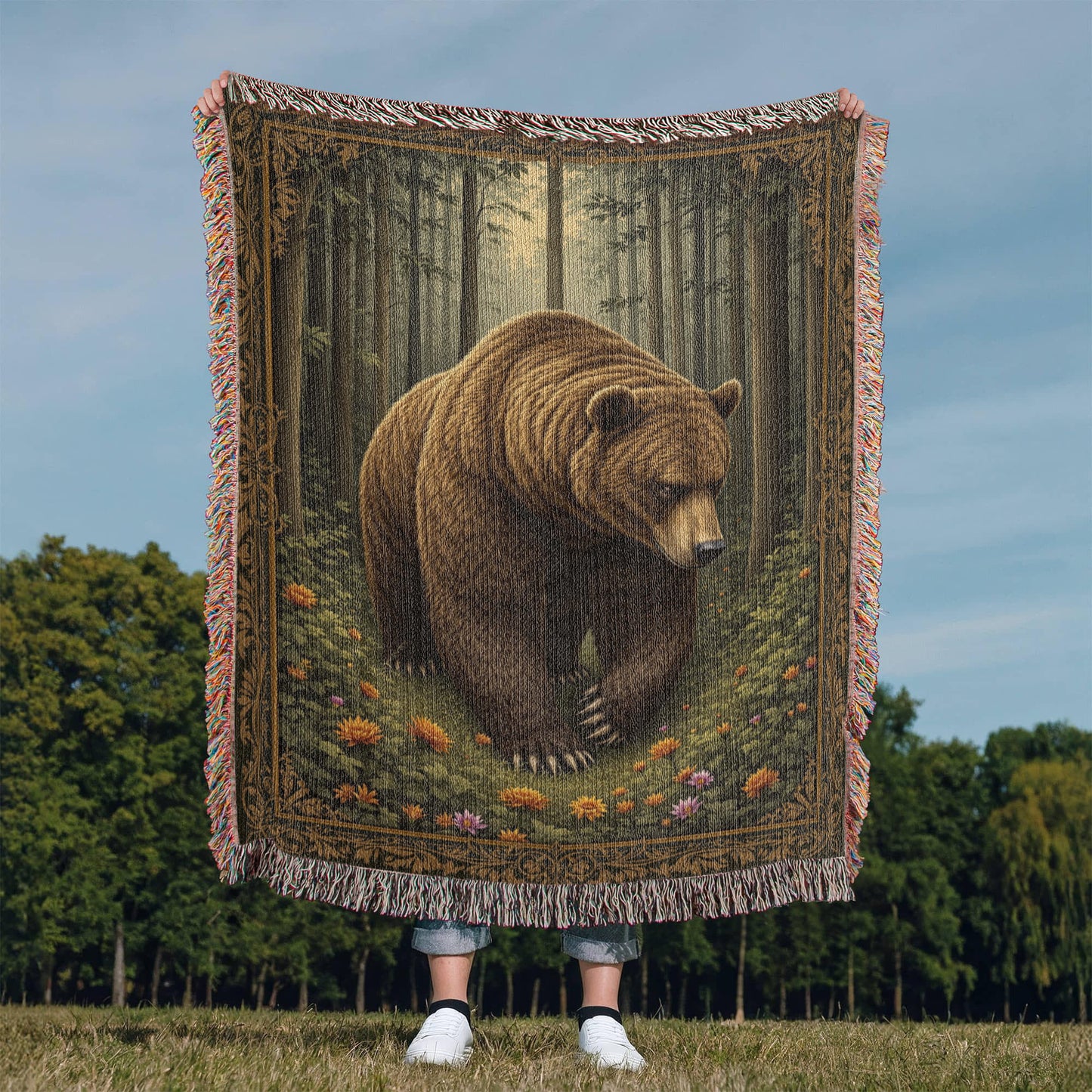Grizzly Bear Woven Cotton Throw Blanket-[Heartfelt Family Gift]