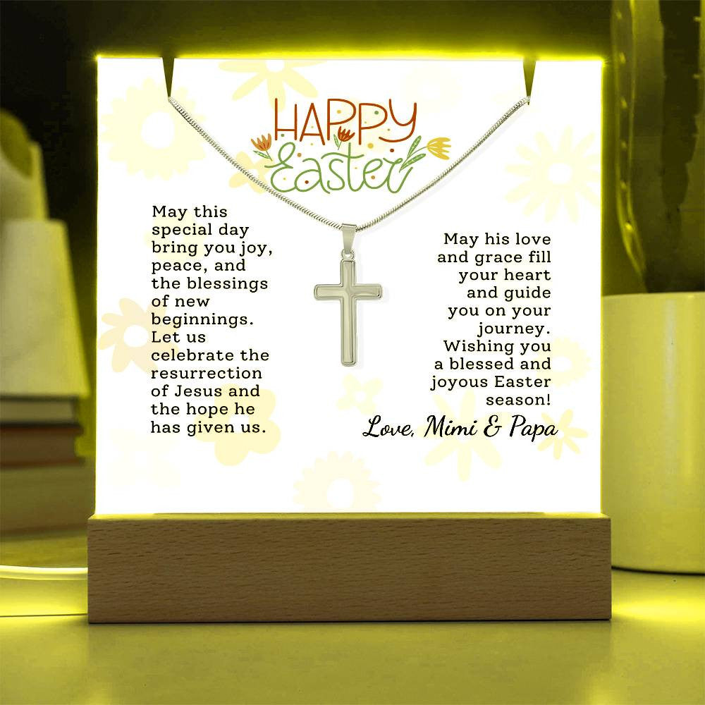 Easter Gift Cross Necklace with Lighted Acrylic Sign