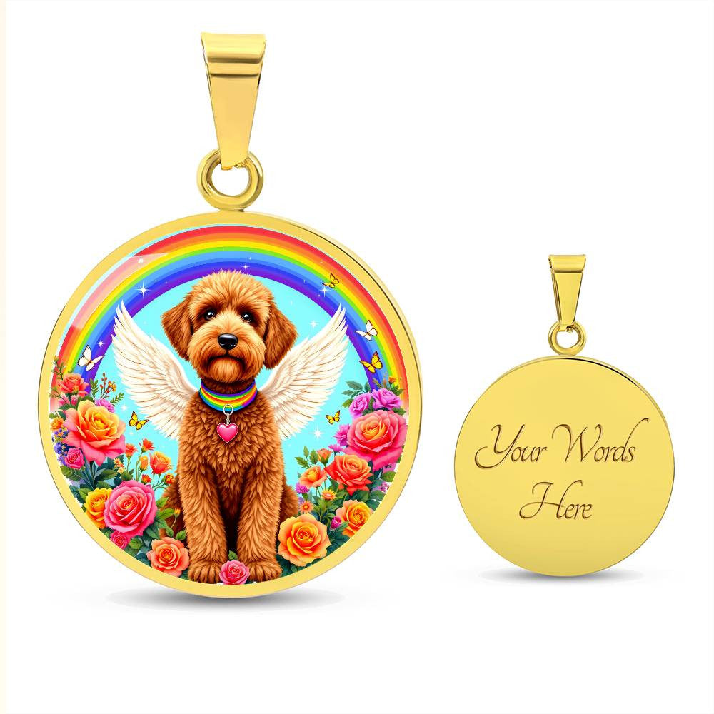 Brown Poodle Angel Rainbow Bridge Memorial Necklace with Engraving-[Heartfelt Family Gift]