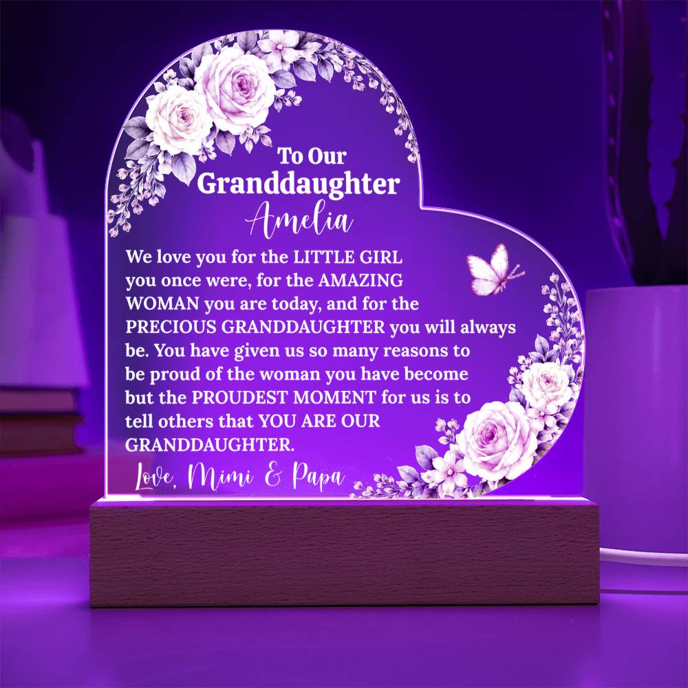 Granddaughter LED Light Acrylic Heart Plaque Gift