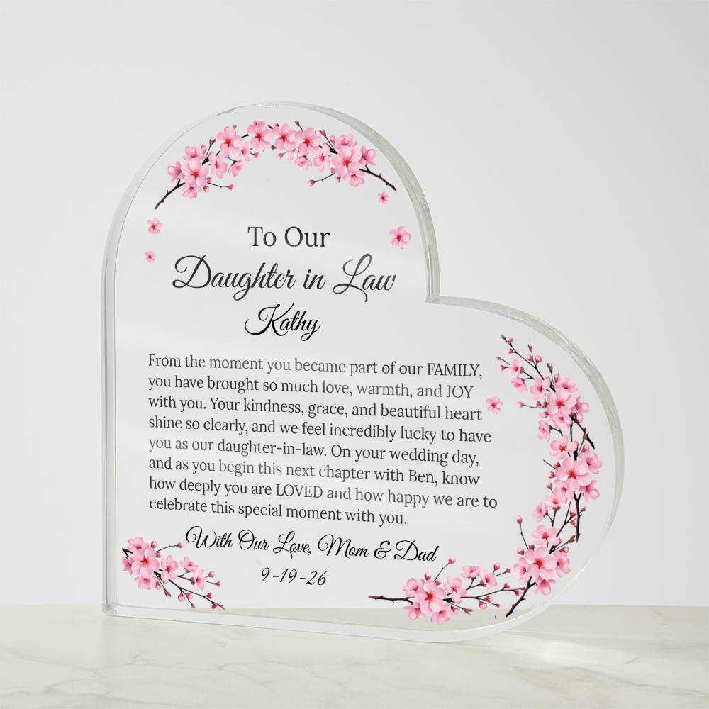 Personalized Heart Acrylic Plaque Gift for Daughter-In-Law