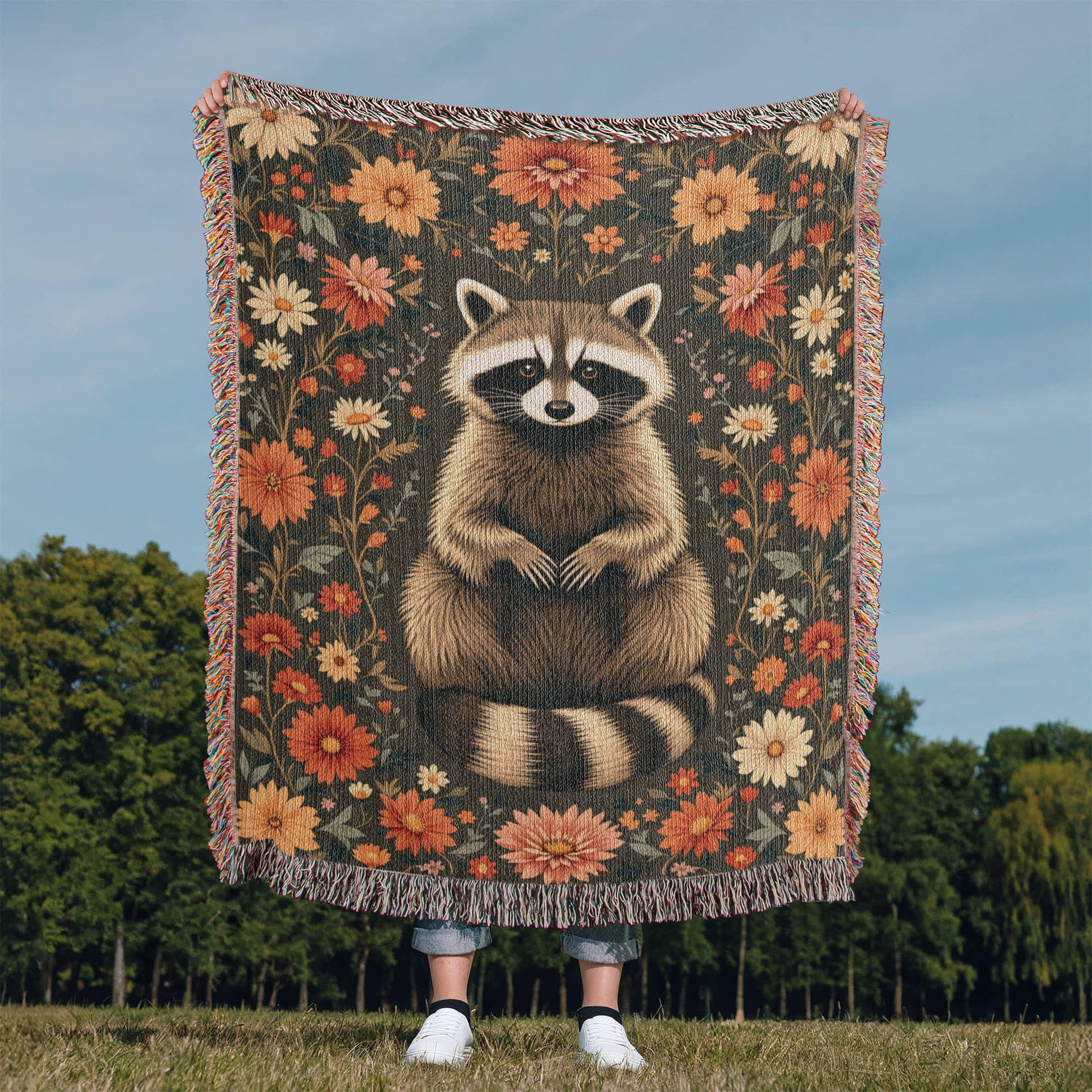 Raccoon Woven Cotton Blanket-[Heartfelt Family Gift]