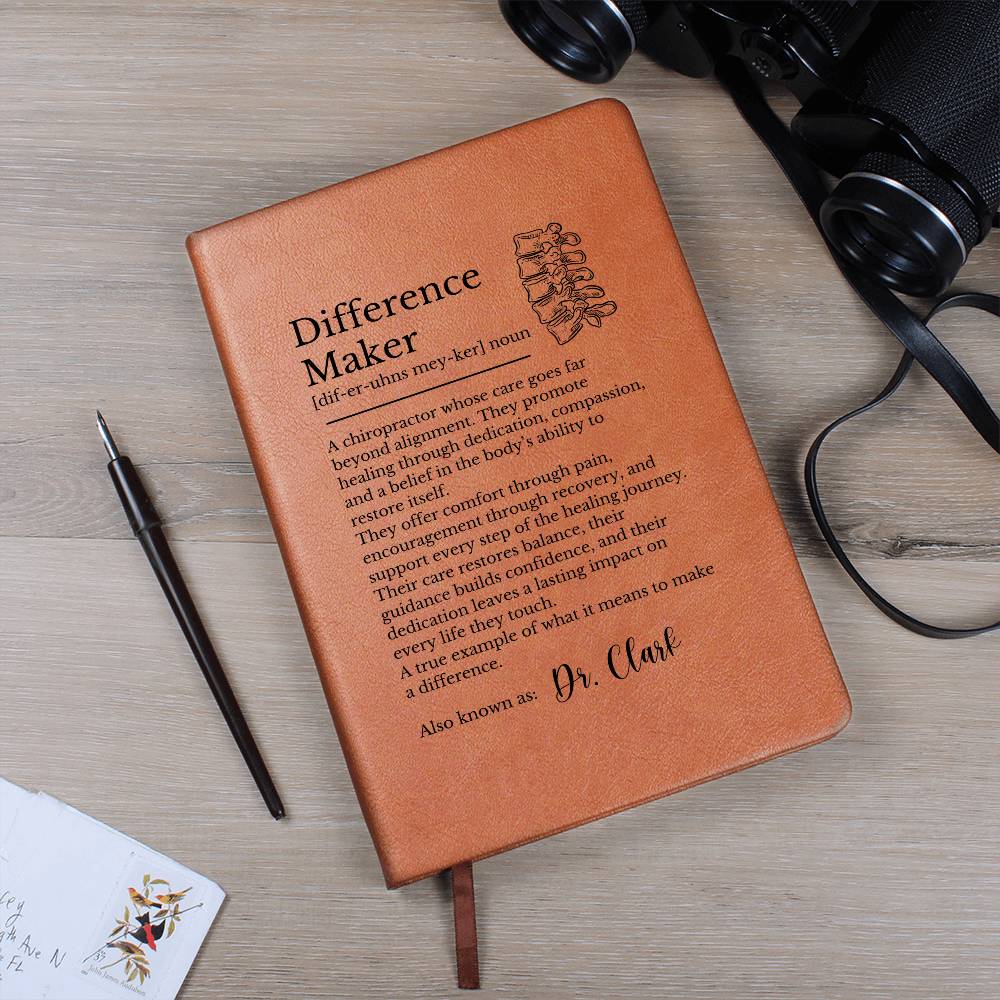 Chiropractor Gift Journal, Spine Doctor Vegan Leather Notebook, Inspirational Gift for Difference Makers, Chiropractic Keepsake