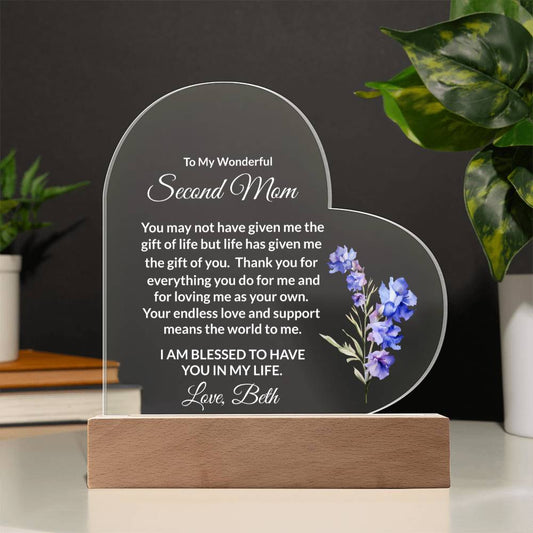 Second Mom Lighted Plaque Gift with Personalized Birthflower