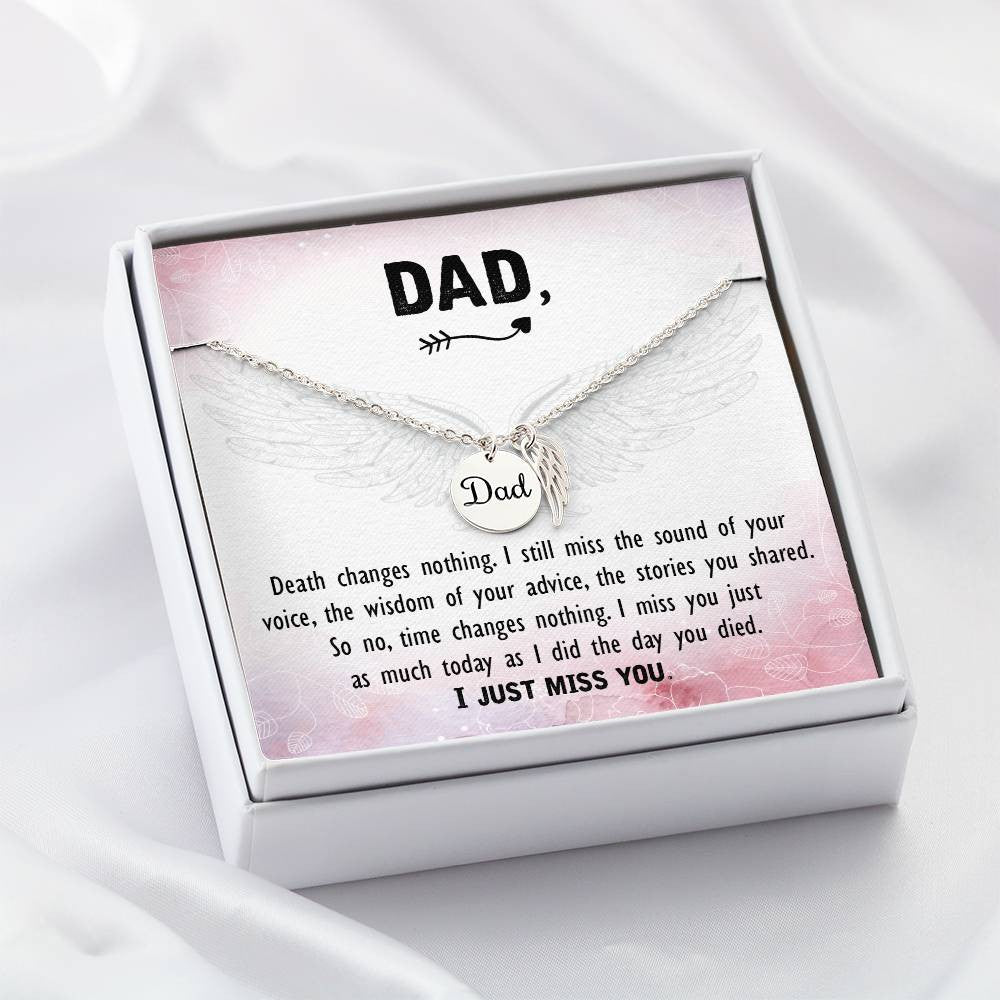 Dad Memorial Necklace Angel Wing Charm -Death changes nothing-[Heartfelt Family Gift]