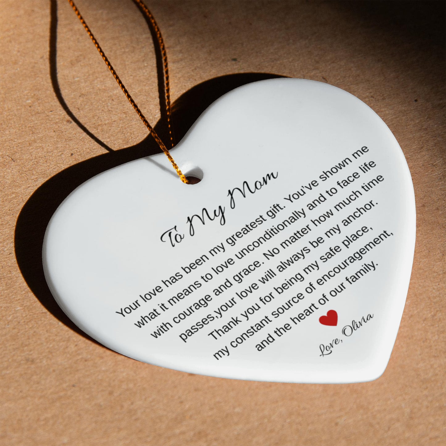 To My Mom Ceramic Heart Ornament