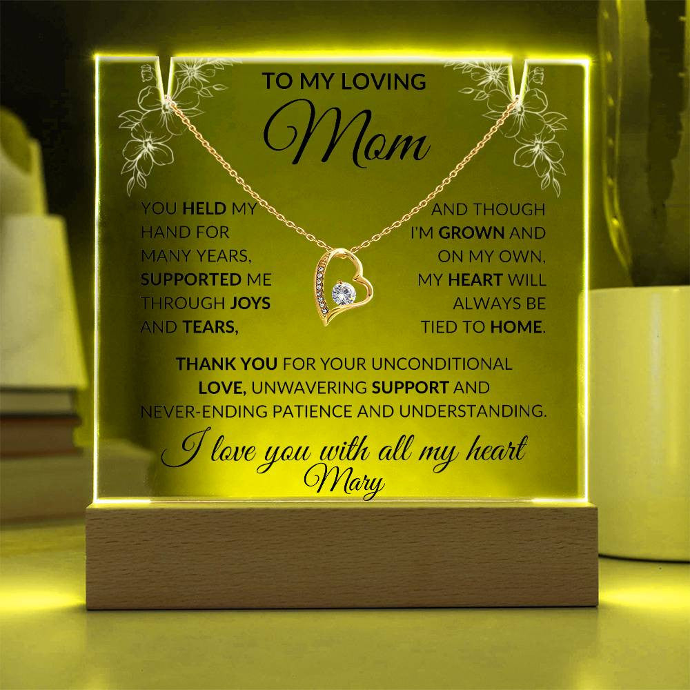 Mom LED Acrylic Heart Necklace & Plaque Gift Set-[Heartfelt Family Gift]