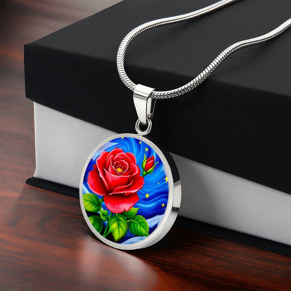 Rose Starry Sky Engraved Pendant Necklace