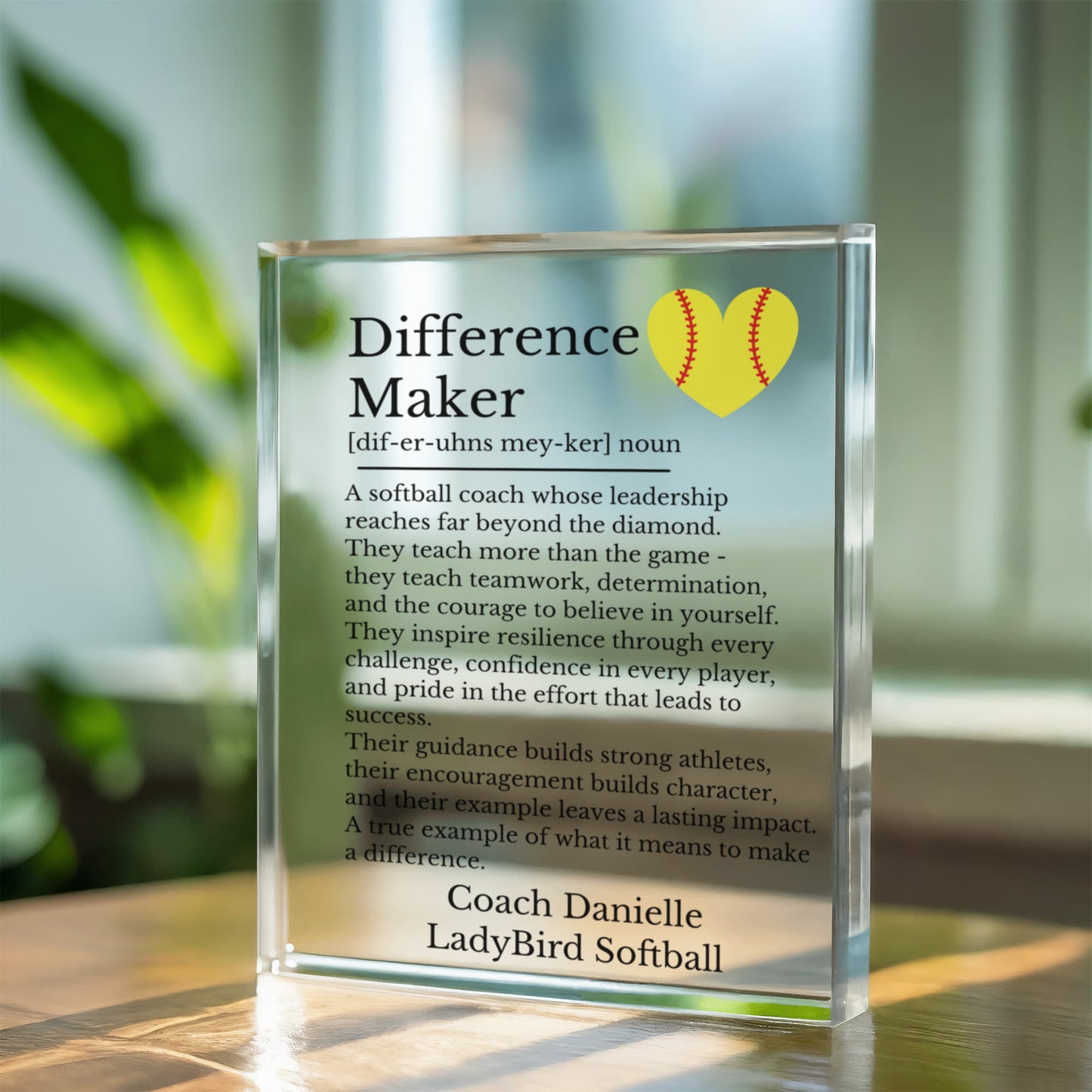 Personalized Softball Coach Difference Maker plaque
