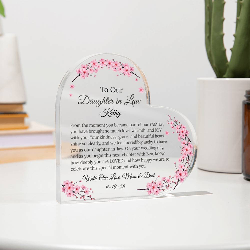 Personalized Heart Acrylic Plaque Gift for Daughter-In-Law