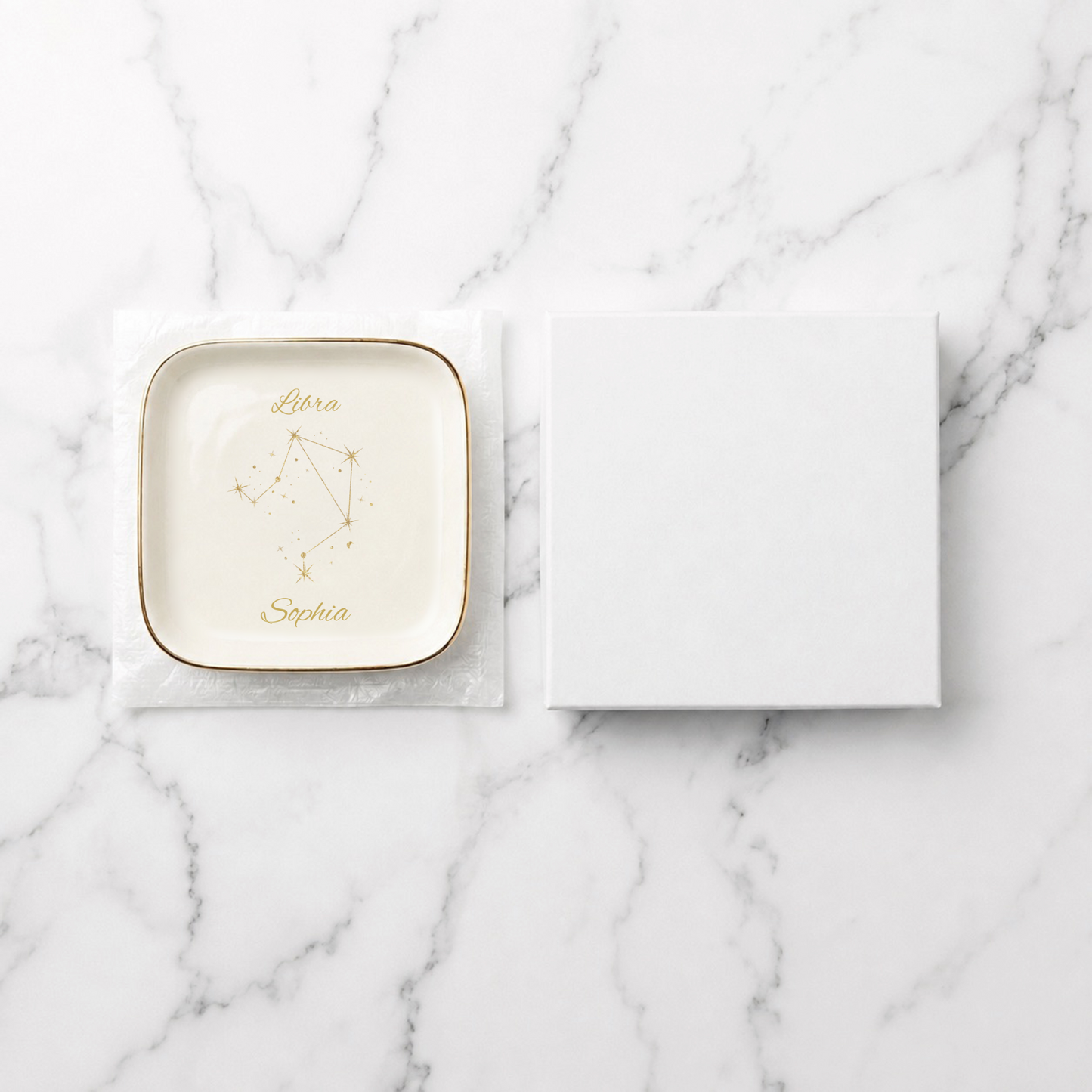 Libra Zodiac Jewelry Dish, Gold Constellation Trinket Tray, Astrology Gift for Libra Birthday, Elegant Ceramic Ring Holder Decor Gift