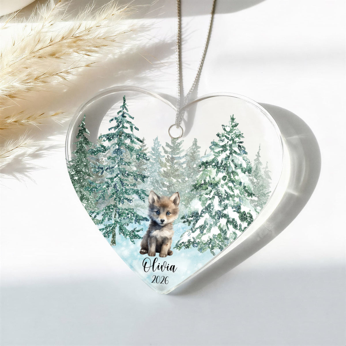 Wolf Woodland  Animal Heart Christmas Ornament for Kids