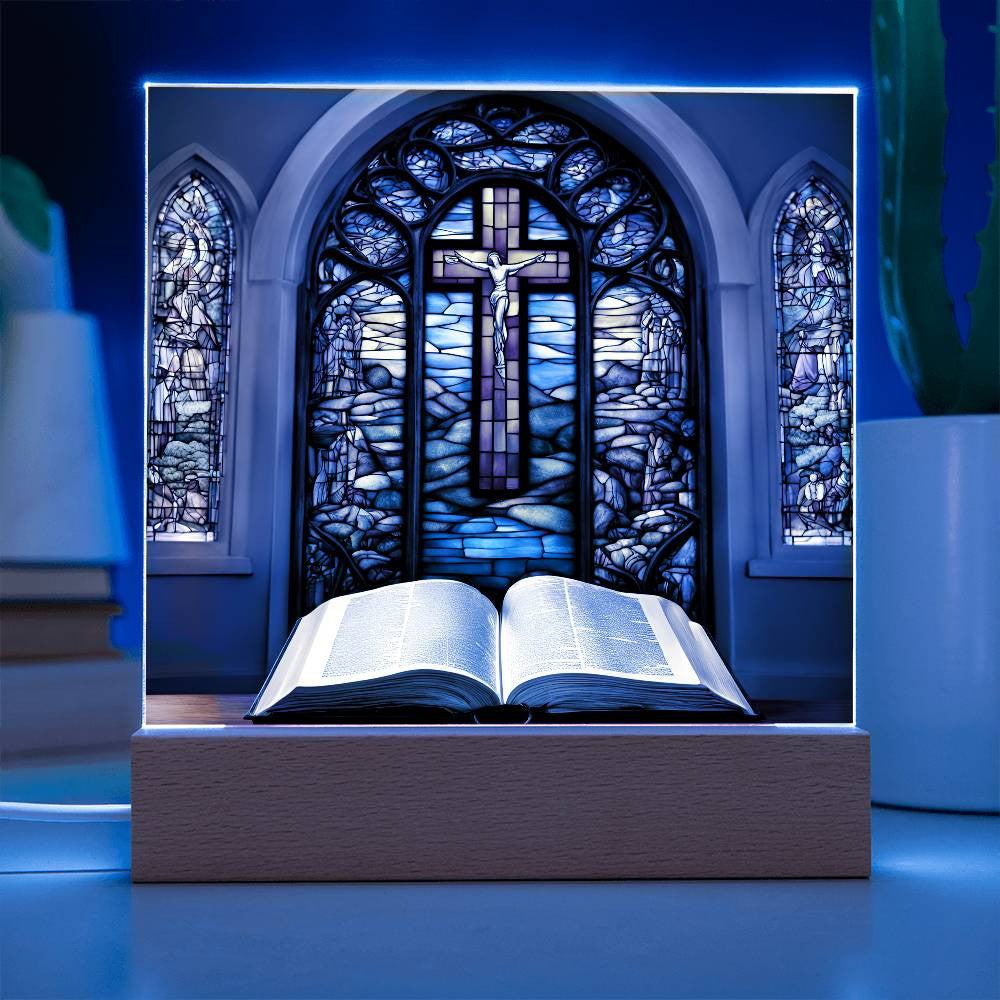 Christian Decor Holy Bible and Stained Glass Cross-[Heartfelt Family Gift]