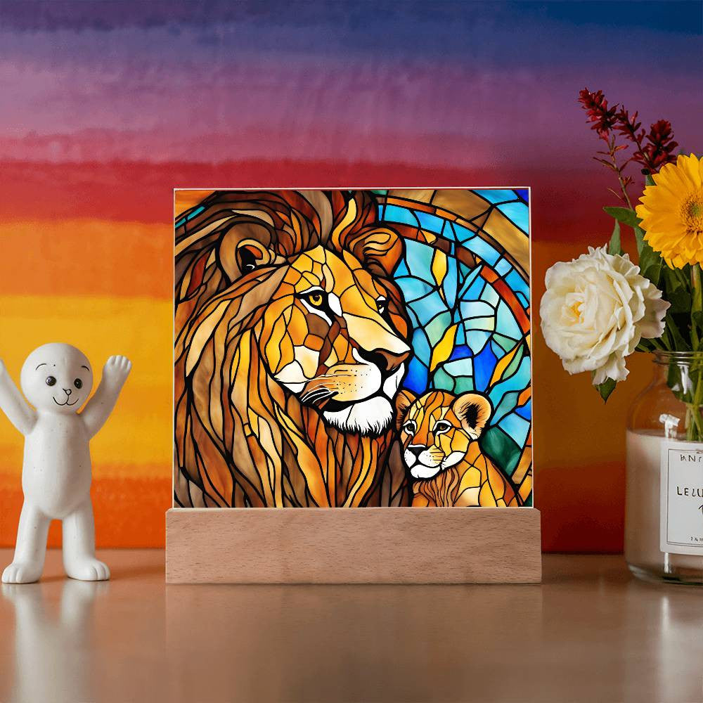 Mama Lion and Cub Acrylic Square Plaque-[Heartfelt Family Gift]