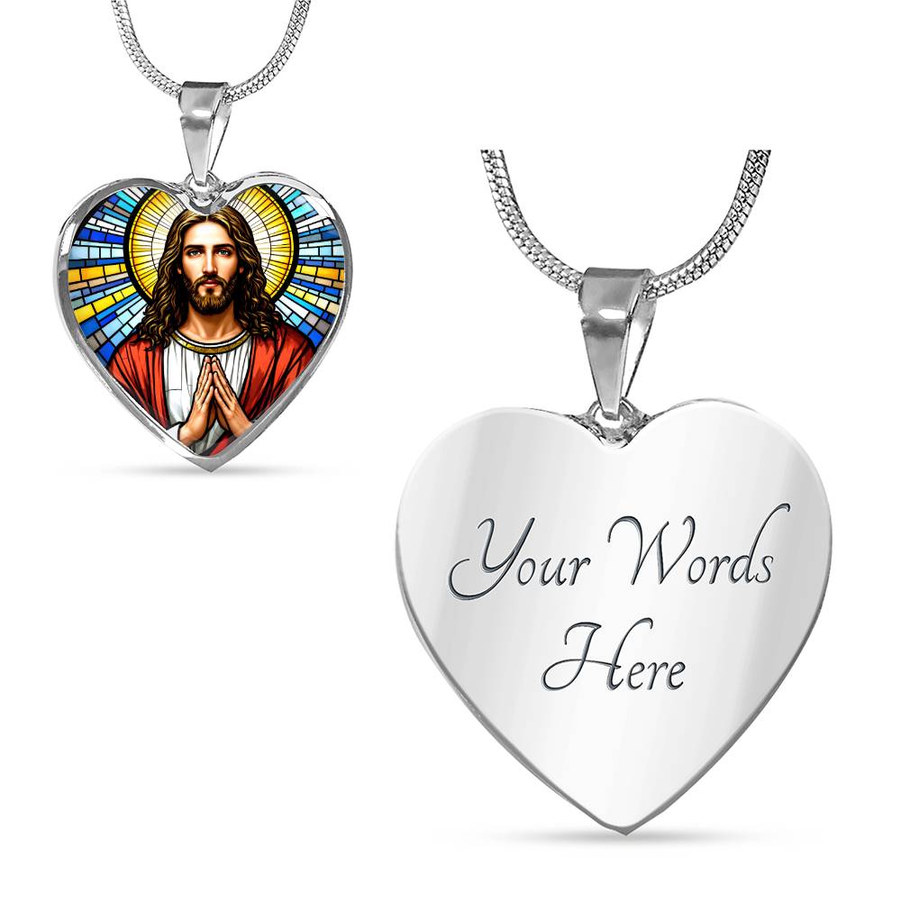 Personalized Jesus Faux Stain Glass Pendant Necklace