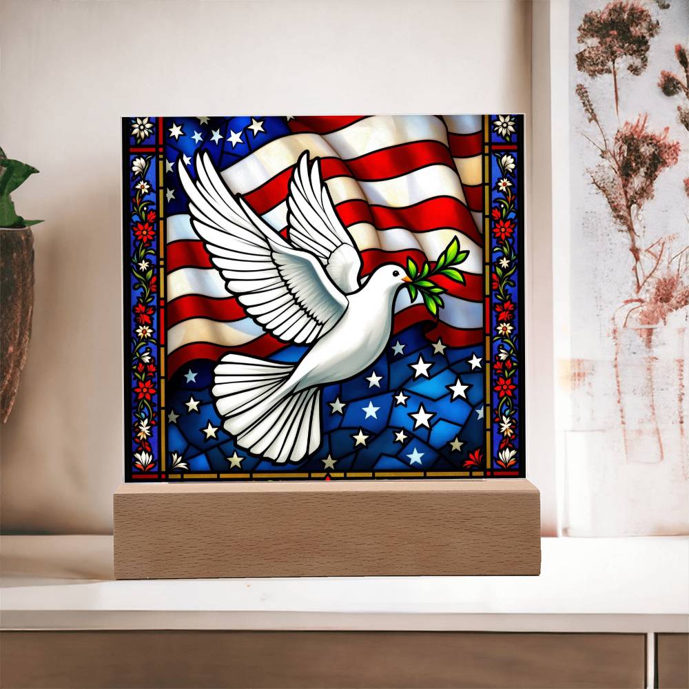 Peace Dove Memorial Flag Lighted Plaque