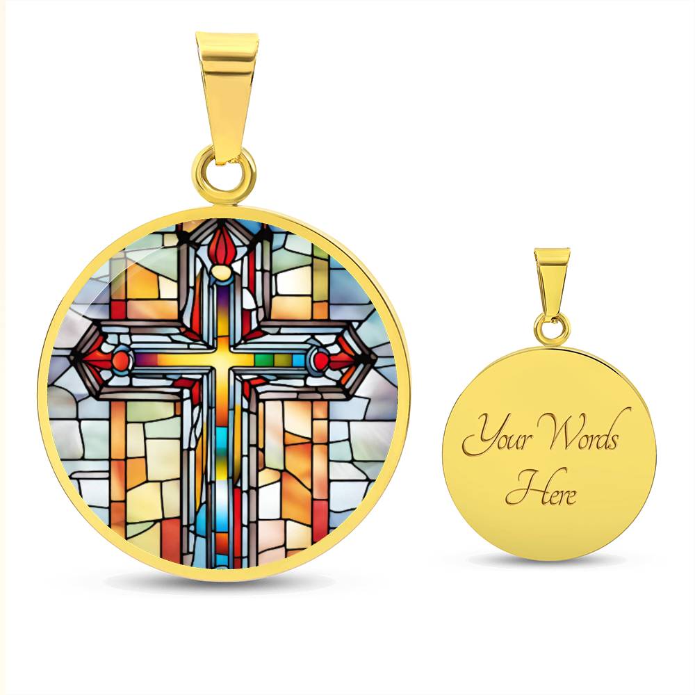 Stained Glass Cross Pendant Necklace