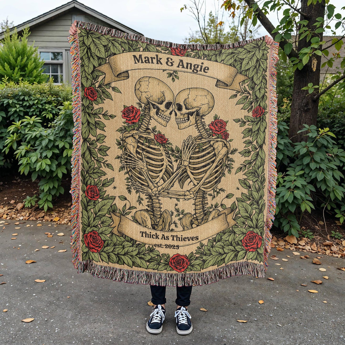 Personalized Skeleton Couple Woven Blanket-[Heartfelt Family Gift]