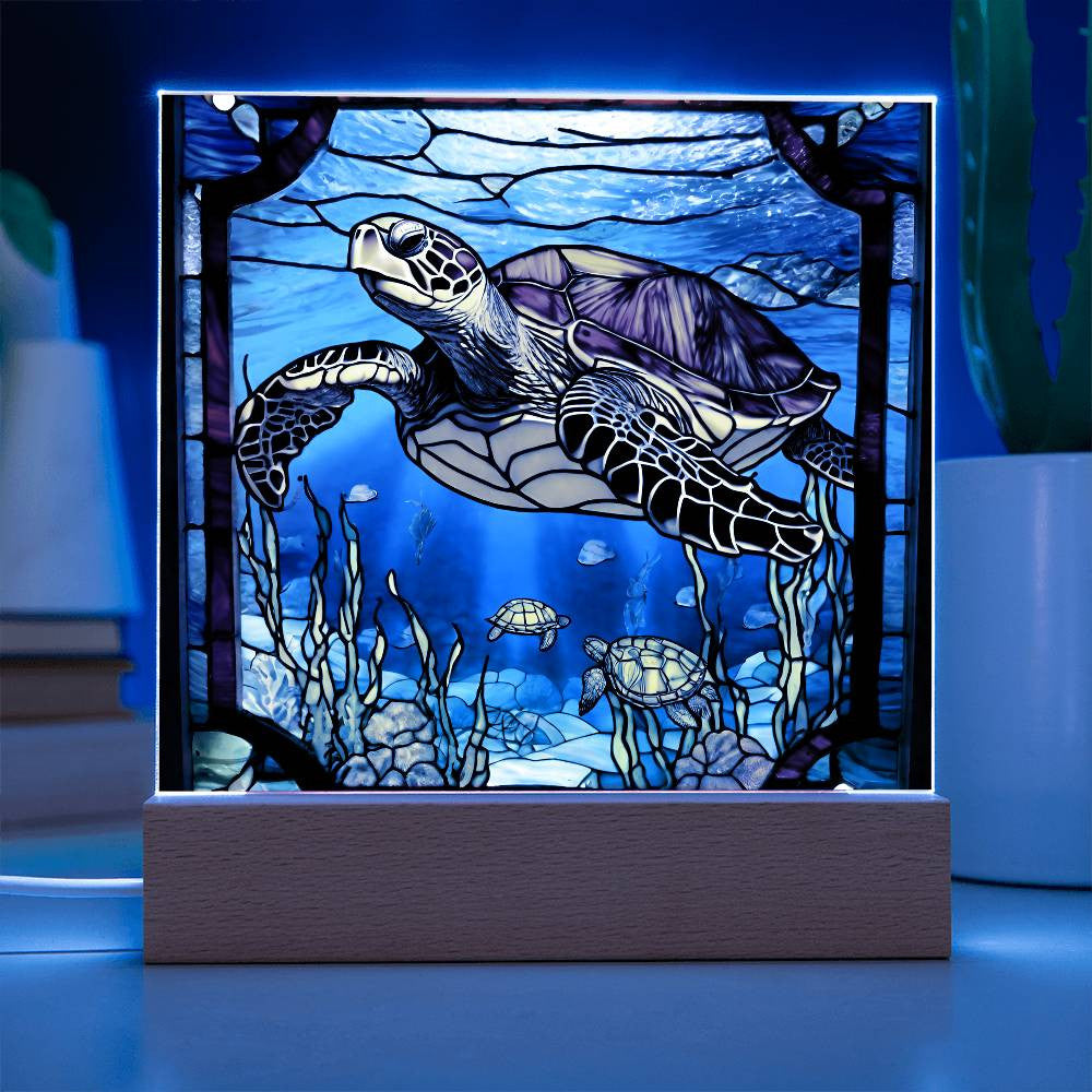 LED Stained Glass Sea Turtle Nightlight - Ocean Art for Beach House or Girls Room - Turtle Lover Gift-[Heartfelt Family Gift]
