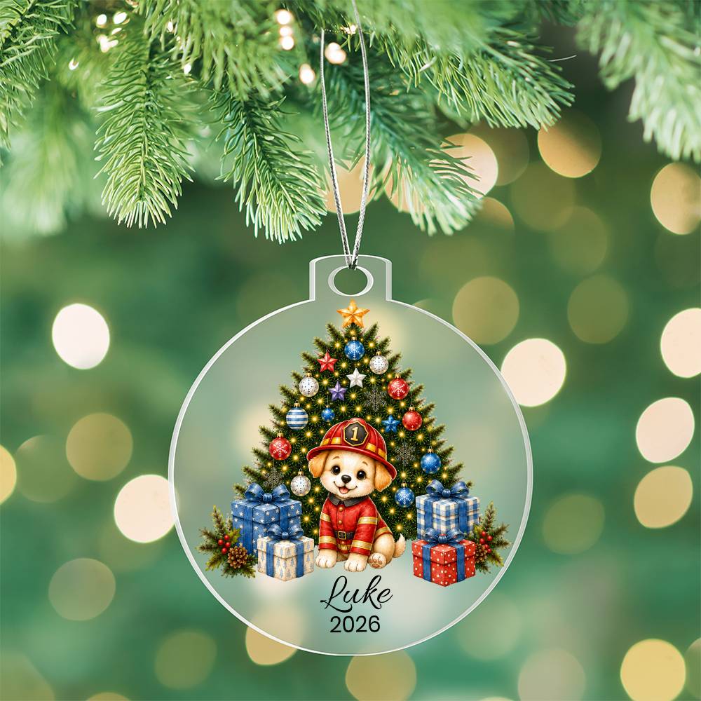 Firefighter Puppy Christmas Ornament