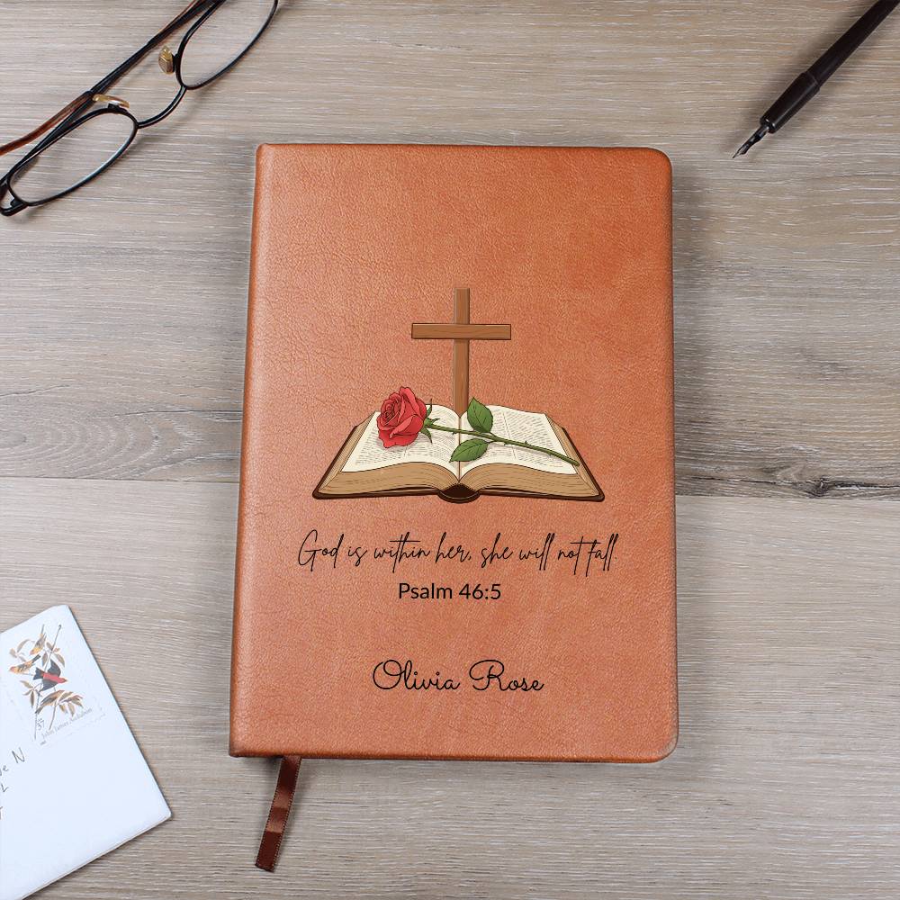 Personalized Bible Verse Journal, Psalm 46:5, Leather Notebook, Christian Gift for Women, Custom Name Scripture Keepsake