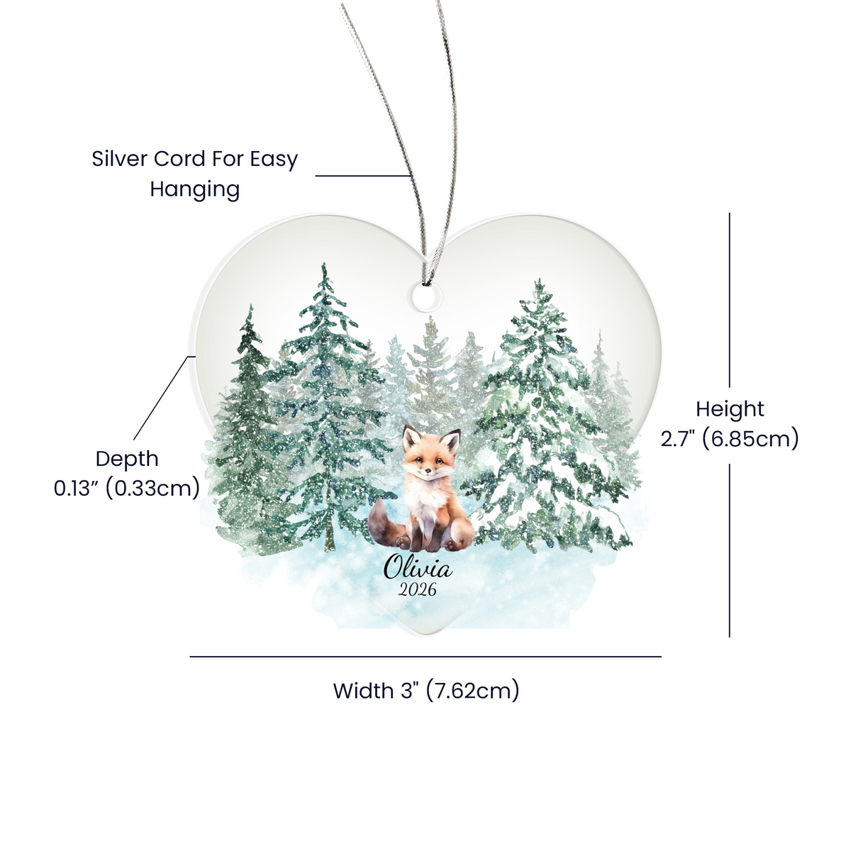 Fox Woodland Heart Christmas Ornament for Kids