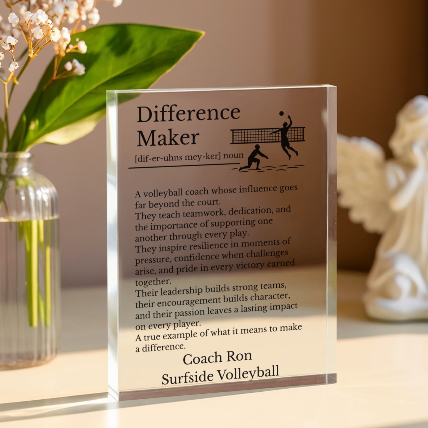 Volleyball Coach Plaque, Difference Maker Gift, Personalized Acrylic Block, Inspirational Keepsake, Coach Recognition Award, Volleyball Team Gift
