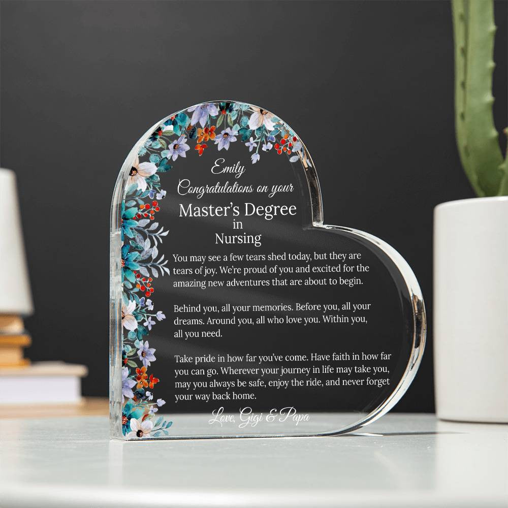 Personalized Master's Degree Heart Plaque