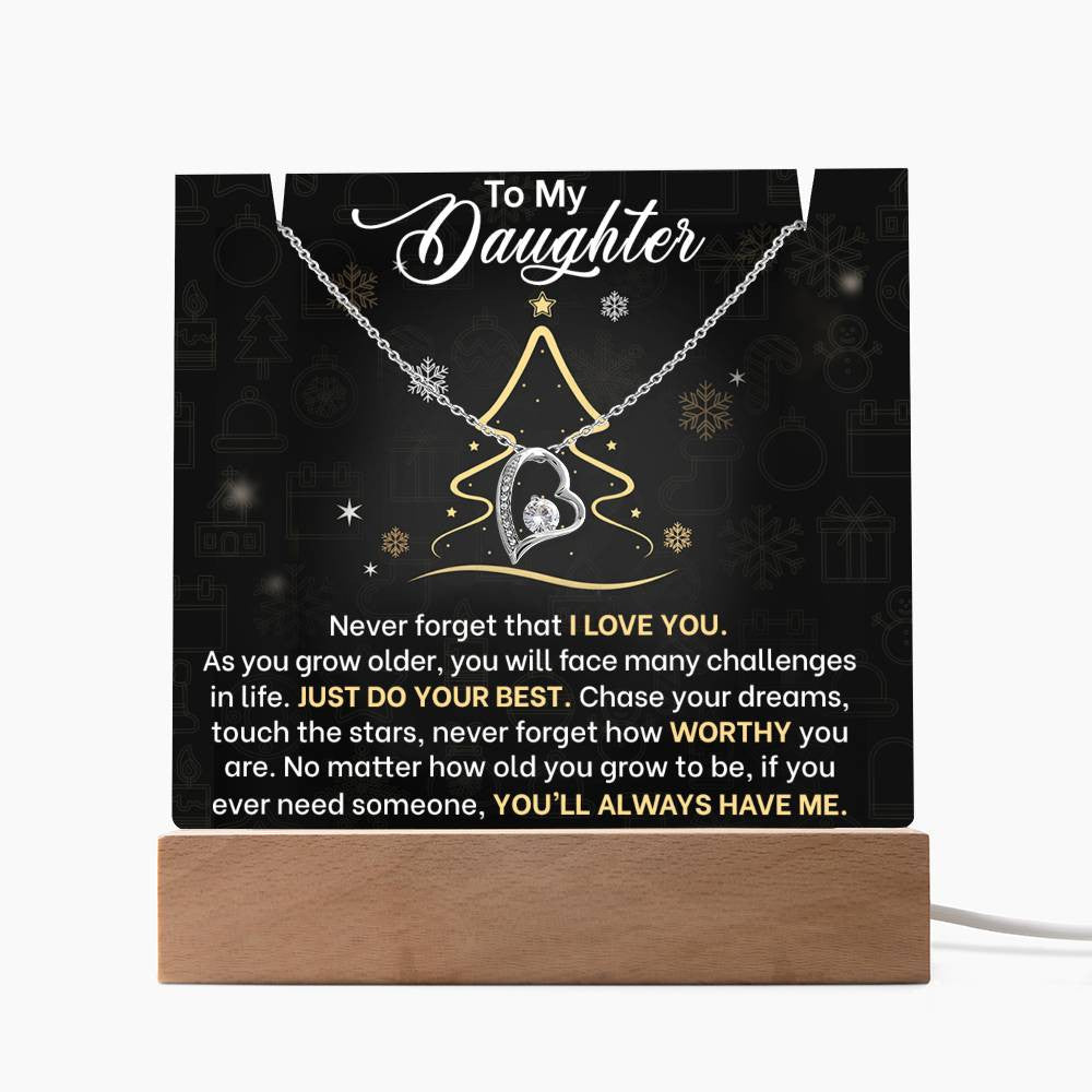 Daughter Christmas LED Acrylic Heart Necklace & Plaque-[Heartfelt Family Gift]