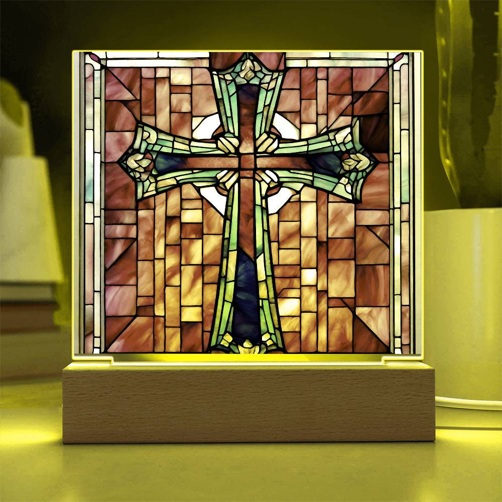 Faux Stained Glass Cross Acrylic Plaque Gift for Girl-[Heartfelt Family Gift]