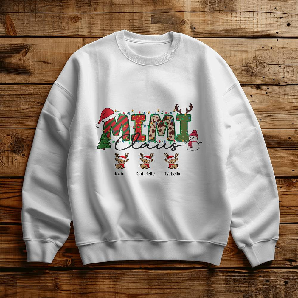 Personalized Mimi Claus Grandkids Crewneck Sweatshirt-[Heartfelt Family Gift]