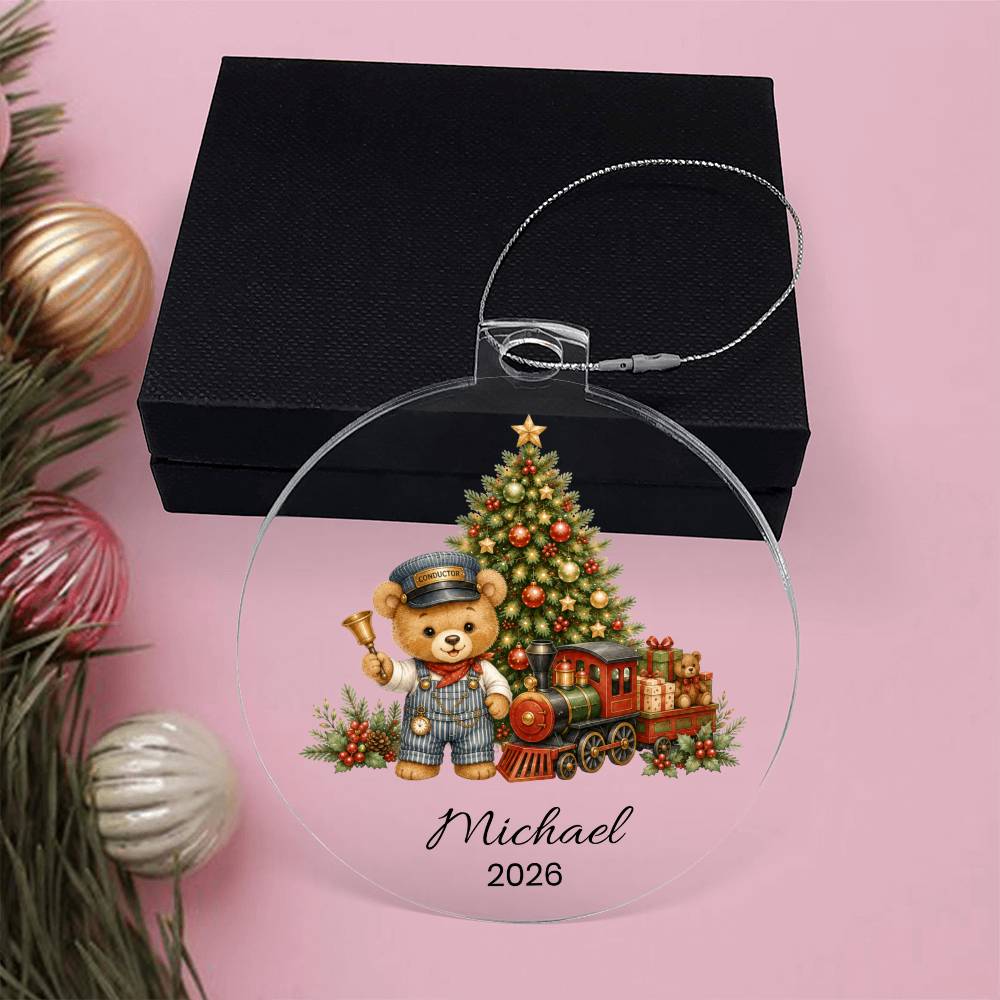 Personalized Teddy Bear Train Christmas Ornament