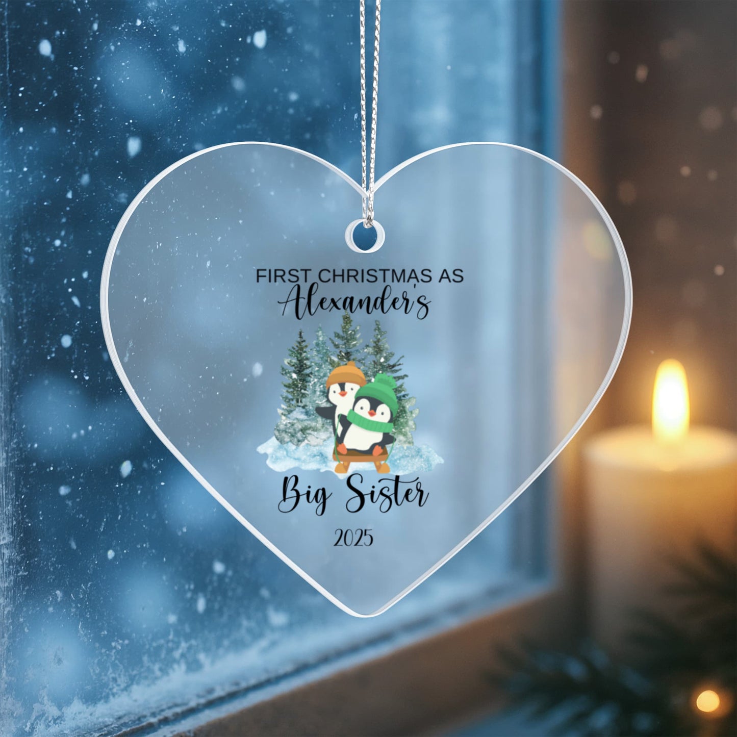 1st Christmas as Big SisterAcrylic Heart Ornament