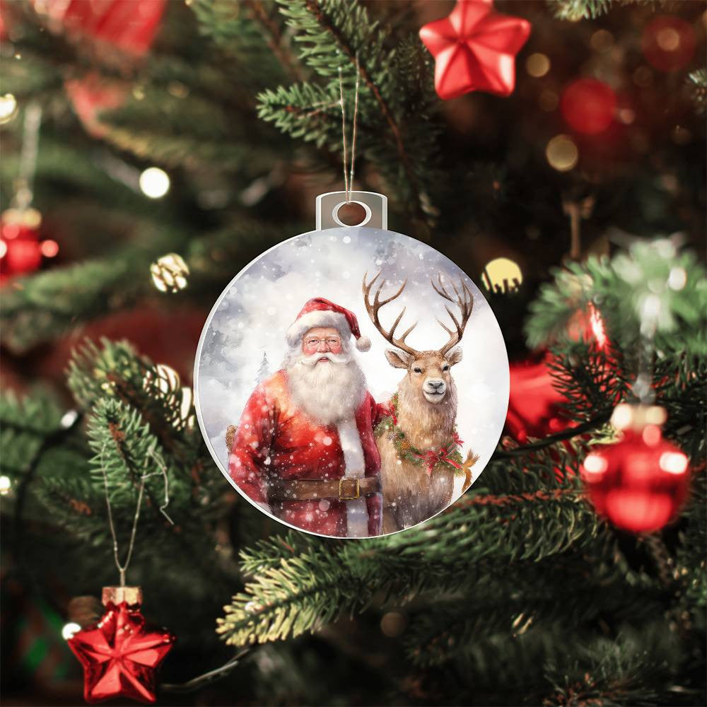Santa Reindeer Acrylic Christmas Ornament-[Heartfelt Family Gift]