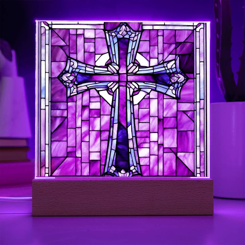 Faux Stained Glass Cross Acrylic Plaque Gift for Girl-[Heartfelt Family Gift]