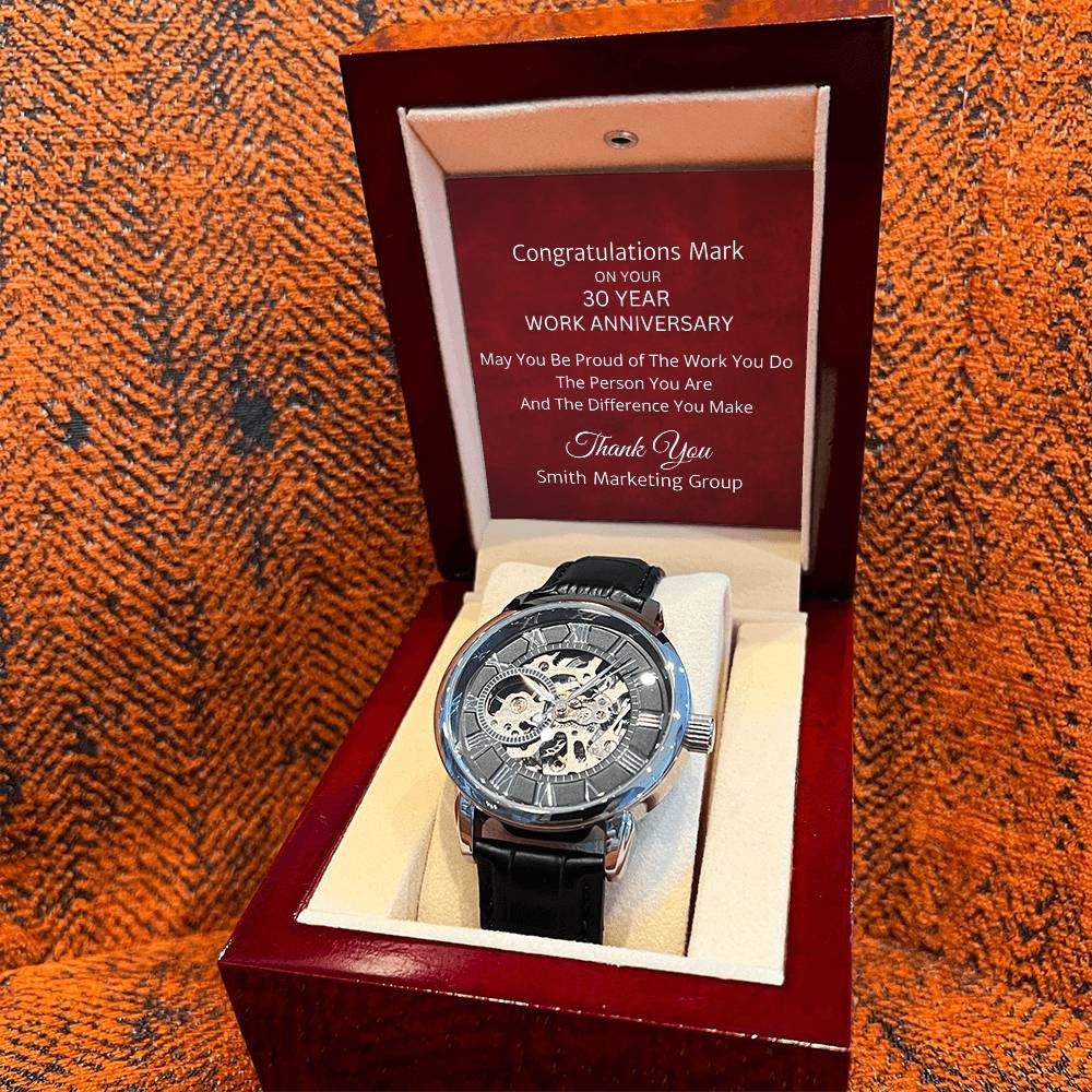 Personalized 30 Year Work Anniversary Openwork Watch - Corporate Employee Appreciation Gifts-[Heartfelt Family Gift]