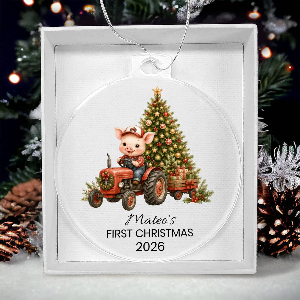 Personalized Farm Animal Tractor Christmas Ornament